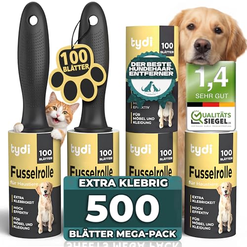 Tydi Fusselrolle Tierhaare – Extra Stark Klebende Fusselrolle Kleidung mit 2 Griffen – 500 Blätter Flusenroller Kleiderroller Fusselroller Tierhaare – Wiederverwendbare Nachfüllpack Tydi Fusselrolle Tierhaare – Extra Stark Klebende Fusselrolle Kleidung mit 2 Griffen – 500 Blätter Flusenroller Kleiderroller Fusselroller Tierhaare – Wiederverwendbare Nachfüllpack
