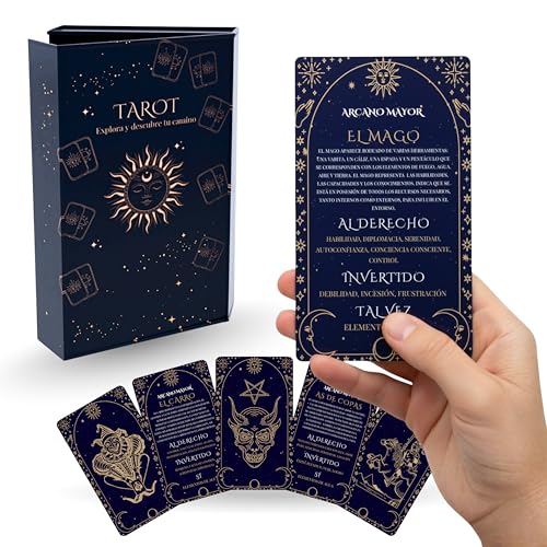 Baralho de tarô para iniciantes, 78 cartas com significados em espanhol - Tarot Rider para adivinhação e leitura espiritual - design premium com guia incluído