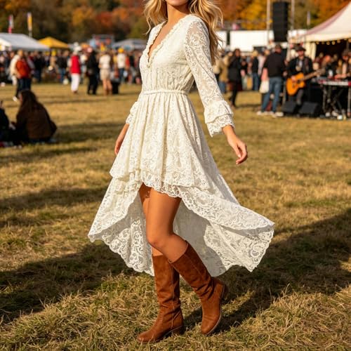 Vestido de verano tipo vaquera con encaje transpirable y borlas en maxivestido fluido 2