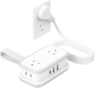 Travel Power Bar with USB C, NTONPOWER 4 Outlets 3 USB(1 USB-C), 4ft Flat Plug Extension Cord with USB C Ports, Portable Power Strip Flat Plug, Compact for Travel Hotel Cruise Essentials, White