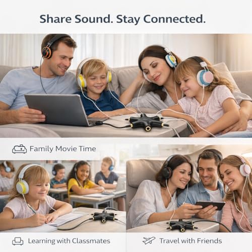 Image of Mizi USB-C Headphone Splitter 5-Way - Type-C to 3.5mm Audio Adapter with 1 Male to 5 Female Ports, Multi-Headphone Aux Splitter for Phone, Tablet, Laptop, PC - Black