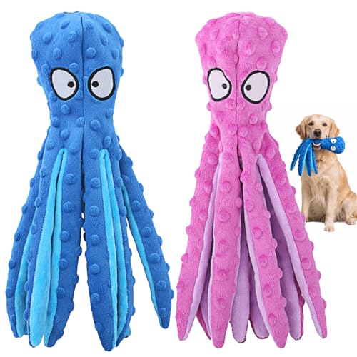 HGB Squeaky Dog Toys - Octopus No Stuffing Crinkle Plush Large Dog Toys to Keep Them Busy, Interactive Puppy Teething Chewing Pet Supplies for Chewer, Small, Medium, Large Breeds, 2 Pack