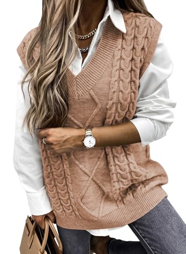 Image of EVALESS Oversized Sweater Vest for Women V Neck Sleeveless Solid Color Loose Pullover Sweater