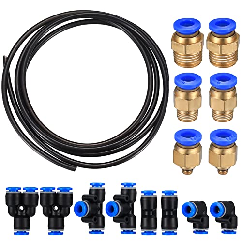 Manguera Aire Poliuretano 6 mm OD 4 mm ID, 10m Aire de PU Tubo Manguera, con 8 Piezas Conector Neumáticos de Aire, Conexión Rápida de Tuberías de Aire - (Y+T+I Type Combo)