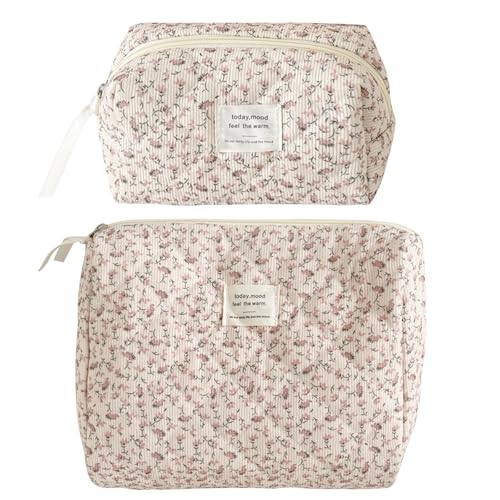 HTTDSLF 2 Pièces Grande Trousse Maquillage Femme, Élégante Trousse de Maquillage Florale, Femmes Filles Organisateur de Trousses de Maquillage pour Femmes...