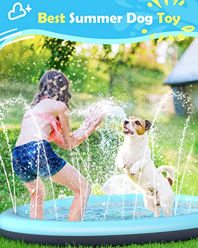 Image of Peteast Anti-Slip Ocean-Themed Splash Pad for Kids and Dogs - 67in 0.58 mm Thicken Sprinkler Dog Pool for Summer Outdoor Water Toys - Fun Backyard Play Mat for Children and Pets