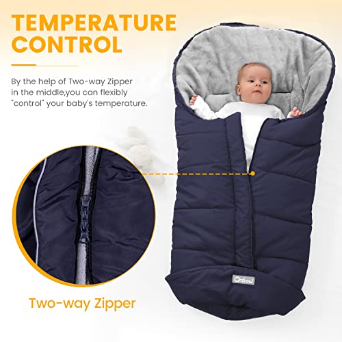 Image of Orzbow Stroller Footmuff Universal - Weather-Proof Bunting Bag for Toddler, Warm Fleece Sleeping Bag for Cold Weather, Easily Attaches to Most Strollers, Baby Boys Girls Winter Essentials, Blue