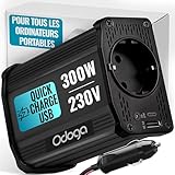 Odoga Convertisseur 12V 220V Voiture – Transformateur 300 W, Onduleur, 3A Port USB-C et ...