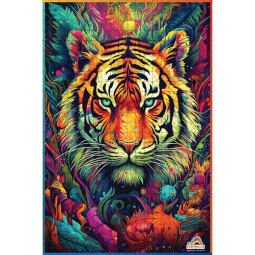 Image of 500 Piece Wooden Jigsaw Puzzle Spirit Animal The Fearless Tiger for Teens & Adults (Age 13+) | Mindful, Challenging & Eco-Friendly Puzzle | Vibrant Artwork, Gift-Ready Box