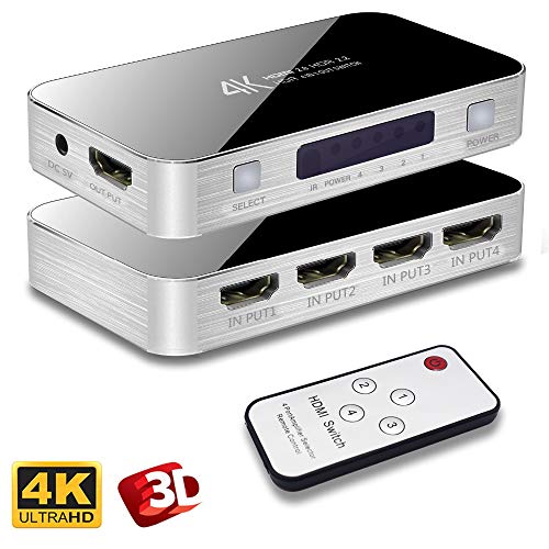 Switch HDMI, Splitter HDMI 2.0 4k 60Hz 1x4 HDMI Switcher 1 Entrada 4 Salidas, Ultra HD 4096x2160 con Control Remoto para HDTV DVD PS3 Xbox Bluray, Apple TV 4K (HDMI Switch)