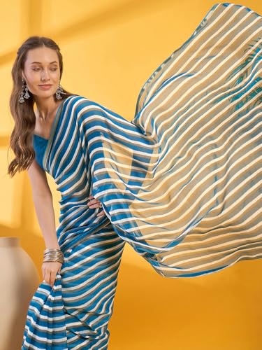 Image of SIRIL Women's Printed Chiffon Saree with Unstitched Blouse Piece