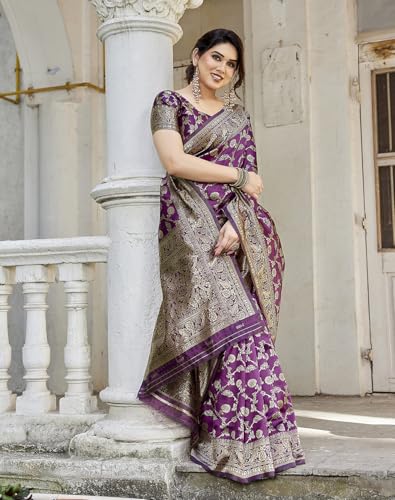 Image of Yashika Women's Trendy Pure Banarasi Kanjivaram Saree with Blouse Material