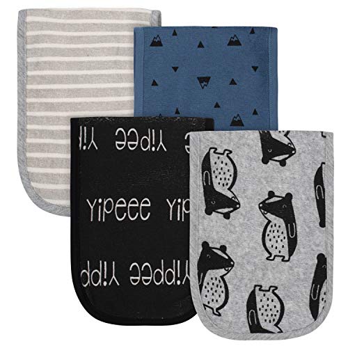 Image of Grow by Gerber Baby Boys Terry Burp Cloths, Black/White/Grey/Blue, One Size , (Pack of 4)