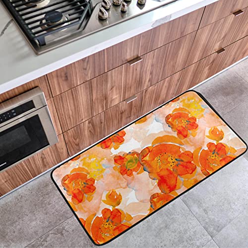 Alaza G290126638P333C370S675 Corn Poppy Orange Flower Kitchen Rugs Poppy Bath Mat Non Skid Soft Runner Doormats Anti Fatigue Washable Carpet Sink Mat Home Bathroom Decor 39 X 20 Inch cover