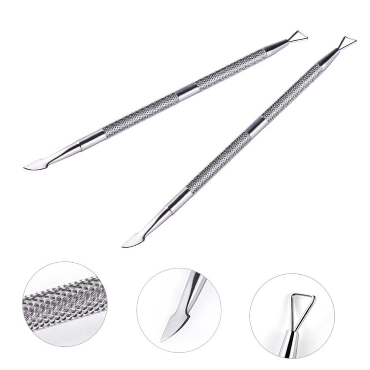 IWOWHERO 2pcs Double-ended Cuticle Pusher and Cutter for Nail Polish Correction Remover Stainless Steel Care Tool
