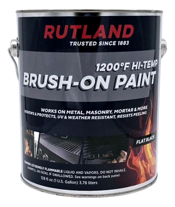 Rutland High Temperature Fireplace Paint for Wood Stoves, Fire Brick, Metal and Automotive Appliances, Flat Black, 128 Fl Oz, 1 Gallon