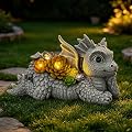 Ovewios Garden Dragon Statue Outdoor Decor, Dragon Garden Sculpture Waterproof Solar LED Lights Resin Succulent Decorations for Outside Lawn Patio Yard Ornament Gifts