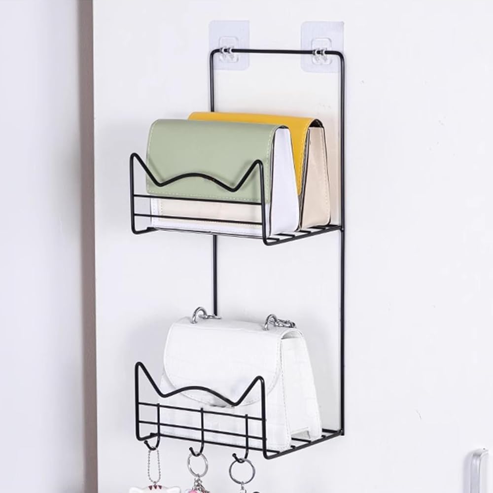 Estante Organizador De Bolsos - Organizador De Bolsos Colgante De 2 Niveles Con Gancho Sin Costuras Para Almacenamiento En La Puerta Del Armario - Estante Para Bolsos De Metal Sobre La Puerta Que Ahor