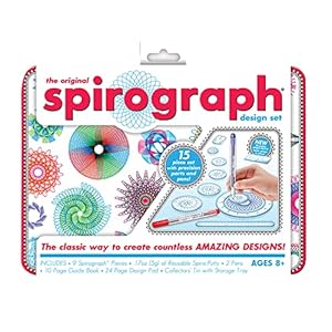 Classic Spirograph fun in a collector’s tin Includes 9 shapes, 2 retractable pens (one red and one blue), 10-page design booklet, 24-page design pad, .18 oz. of Spirograph putty Stores in a collector tin with snap-in storage tray Compatible with exis...