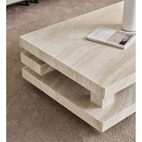 BNUTFRDD Coffee Tables Bar Cabinet Travertine Coffee Table Living Room Small Household Side Bedroom Sofa Table - Image 6
