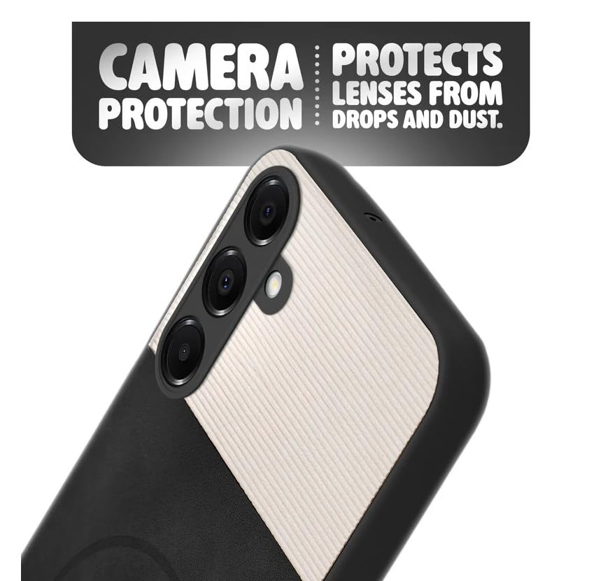 Image of Bintage CASE Mac Safe Design Hard Light Weight Back Case | Soft Border Camera Protect | Dual PU Leather Finish Back Cover Compatible for Samsung Galaxy F15 5G - White & Black