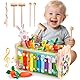 Fajiabao Motorikspielzeug Montessori Spielzeug ab 1 Jahr- 7 in 1 Hammerspiel Holzspielzeug Xylophon Kinder 1 Jahr Lernspielzeug, Kinderspielzeug Geschenk 1 2 Jahr Junge Mädchen Taufgeschenke