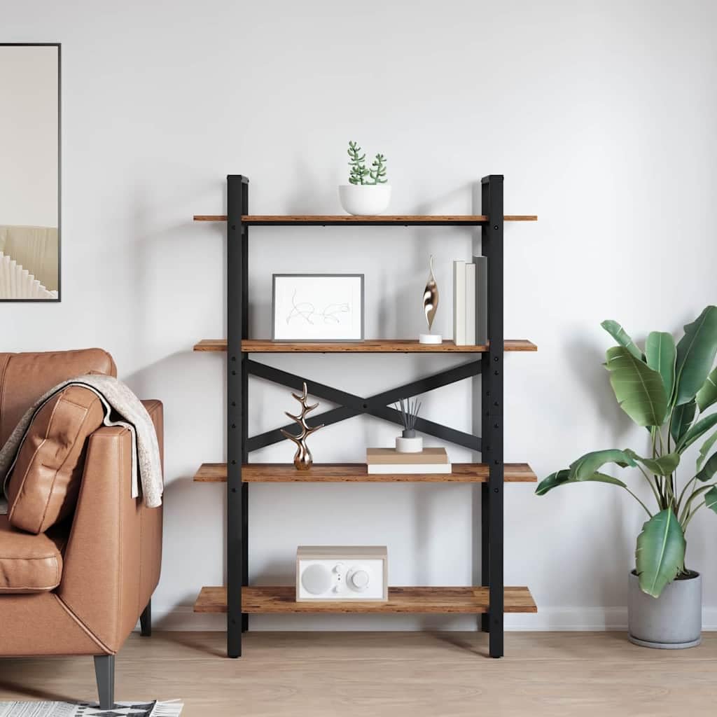 Regał na książki stare drewno, 100 x 33,5 x 140 cm, materiał drewnopochodny z wytrzymałą stalową ramą, 4 półki, regał stojący, uniwersalny system regałów do biura, salonu, sypialni