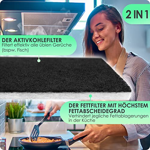 Kitchen Helpis® Dunstabzugshauben-Filter mit AKTIVKOHLE & FETTFILTER, Filter Dunstabzugshaube 57x47 cm [zuschneidbar] - 2 cm dick -, Aktivkohlefilter für Dunstabzugshaube, Kombifilter für Abzugshaube