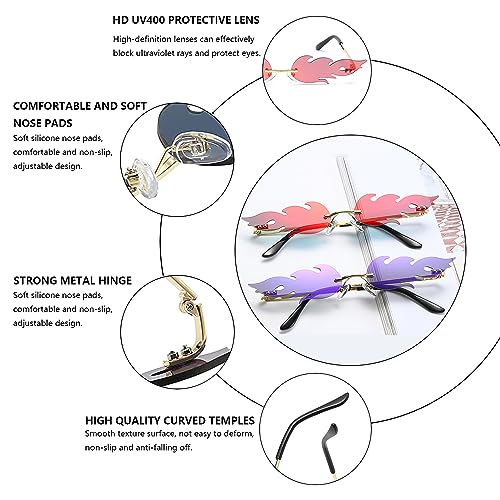 Junsika Flame Sunglasses for Women Men Trendy Rimless Flame Glasses Halloween Party Novel Fire Glasses UV400 Protection4