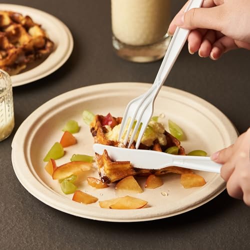 Image of FULING White Plastic Forks Spoons Knives Heavyweight Utensils Disposable Silverware Heavy Duty Cutlery Set [300 Combo Box]