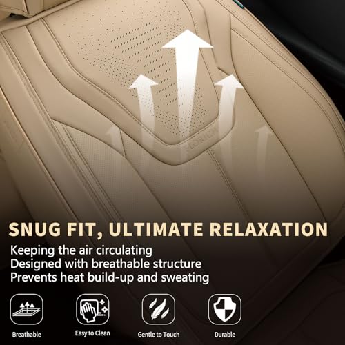 Image of FLORICH Seat Covers, Front Car Seat Covers Luxury Waterproof Faux Leather Seat Covers Cushion, Car Seat Protectors Universal Fit for Most 5 Seats Vehicles - Beige