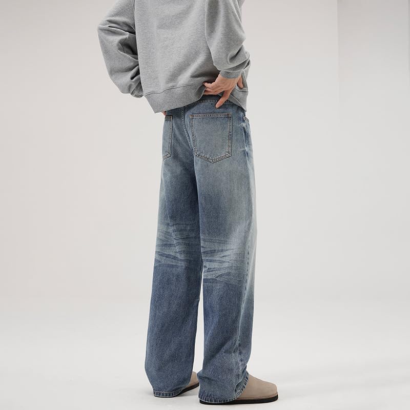 Men's Blue Pants Relaxed Straight Leg Stretch Jeans4