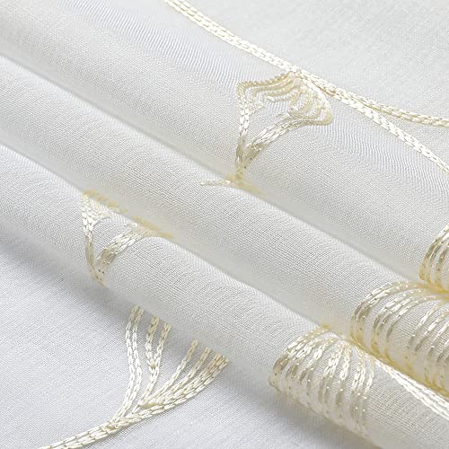 Visiontex Sheer Voile Curtain Valances, Decorative Leaves Embroidered, Rod Pocket Window Treatment For Kitchen/Rustic Bedroom/Living Room thumb #4