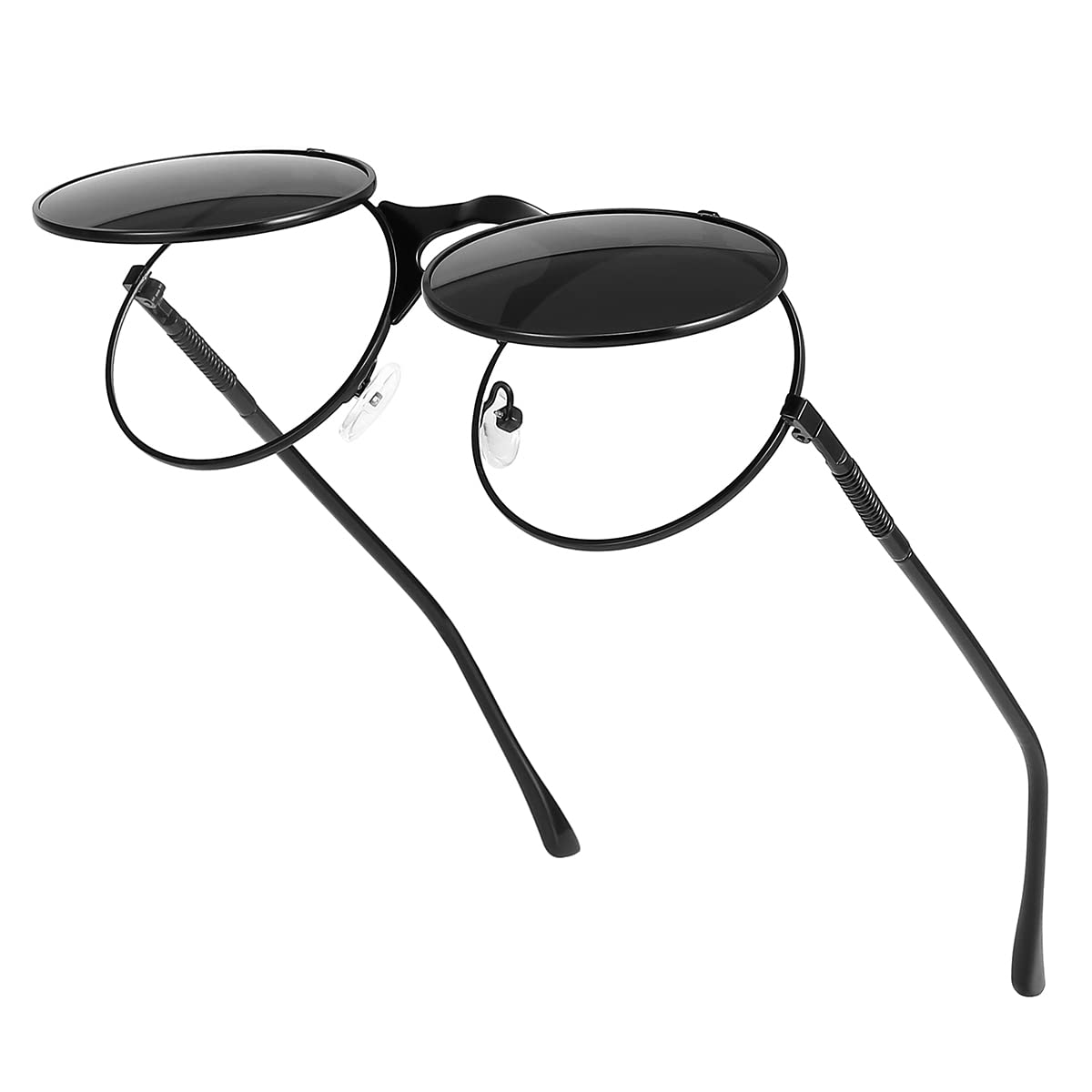 GYsnail Make the world clear Round Flip Up Sunglasses for Men, Flip-up Shades with Double Lenses, Small Hippie Eyewear