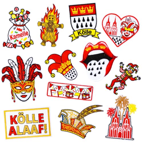12 Stück Bügelbilder Karneval Köln - Köln Rot Weiß Bügelflicken Flicken zum Aufbügeln,...