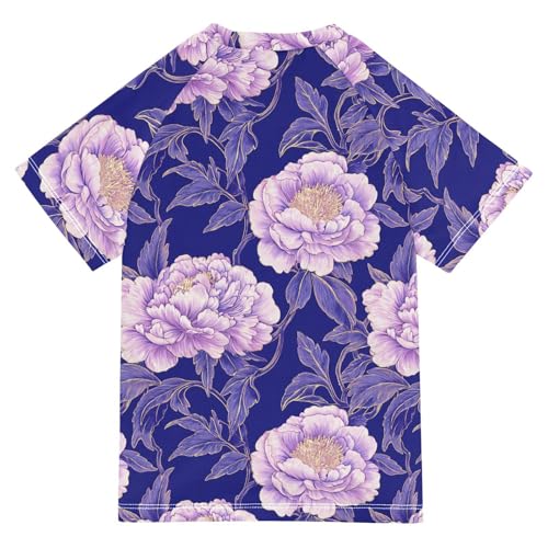 ALAZA Kids Rash Guard Girls Toddler Swim Shirts Short Sleeve Purple Peony UPF 50+ 3T2