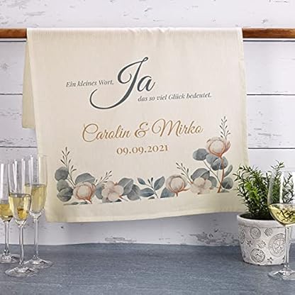 Herz & Heim® Hochzeitsgeschenk personalisiertes Geschirrtuch 100% Baumwolle 45 x 70 cm mit Namen – Bild 3