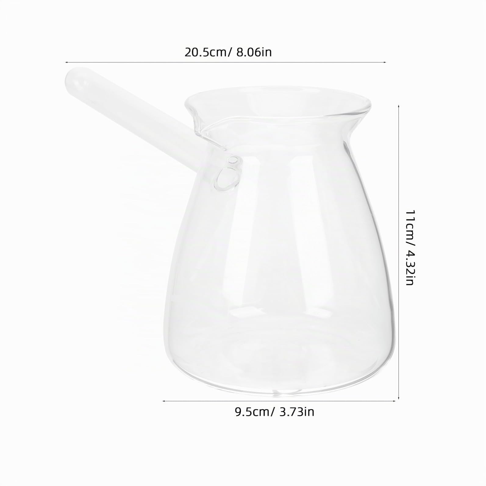 Luxshiny Cafetière Turque En Verre Borosilicaté Épais 450Ml Résistante À La Chaleur Poignée Latérale Ergonomique Théière Transparente Pour Café Turc Et Chauffe Lait