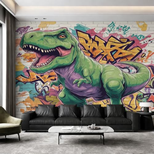 Papier Peint Dinosaure Panoramique 400x280 Résistant Motif Graffiti T-Rex