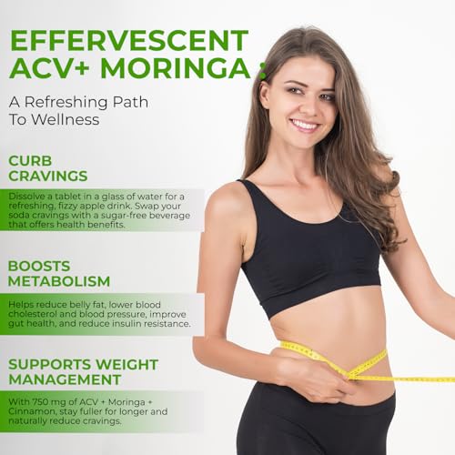 Image of The Body Reserve ACV Moringa Effervescent Tablets - Apple Cider Vinegar, Cinnamon, Moringa, Pomegranate | Supports Metabolism, Cravings, Digestion & Immunity | Green Apple Flavor | Pack of 4 (60 Tablets)