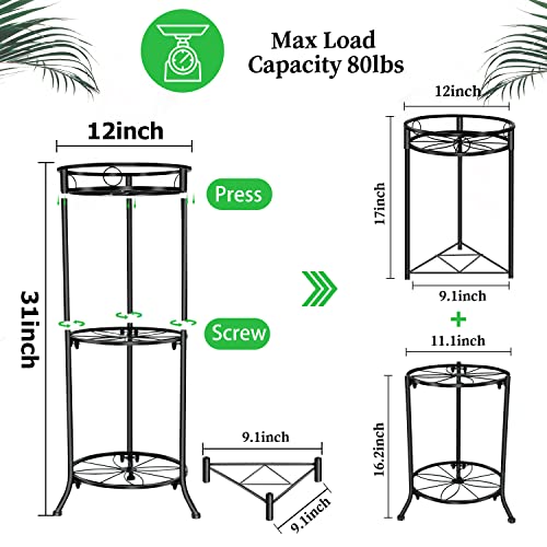 Omeuty Plant Stand Indoor Outdoor,3 Tiers 31 Inch Tall Plant Stands,Corner Metal Flower Potted Holder,Heavy Duty Flower Rack Shelf For Home Garden Balcony Patio (Black) #TOP6