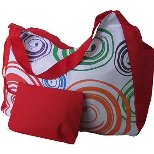 wendywwoo Beach Bag - Bolsa de playa,Mujer, Rojo y naranja con remolinos (33 x51 x23 cm)