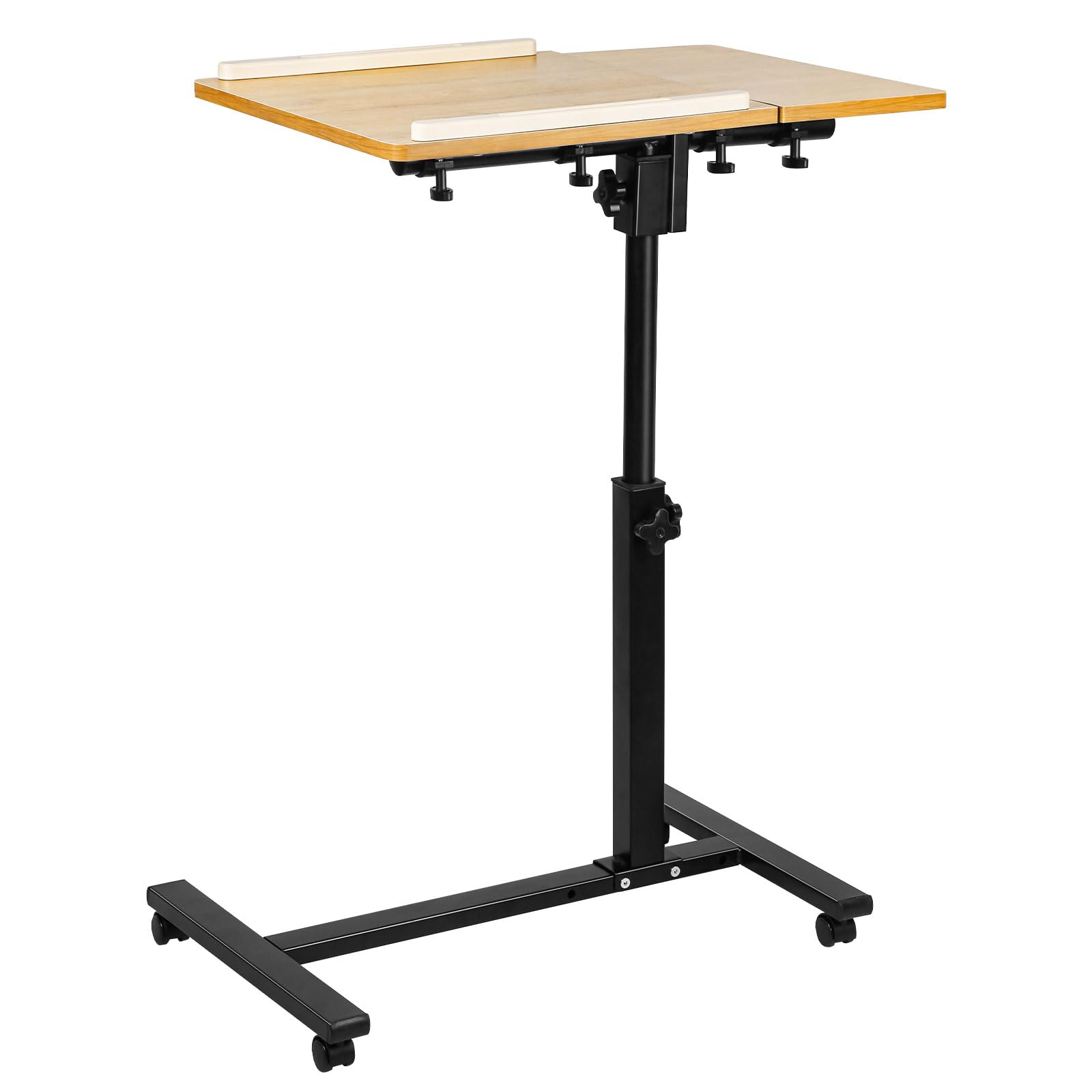RELOVE Table D'Appoint Roulante Pliante Hauteur Ajustable 58-90cm - Bureau Portable Marron