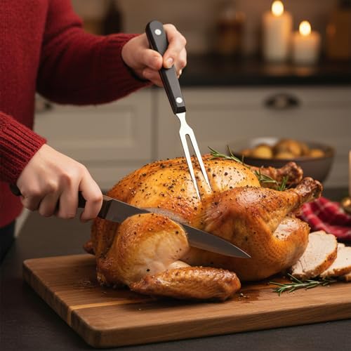 Carving Fork for Meat, Grill Serving Forks Heavy Duty Two Prong Meats Forks Two Prong Stainless Steel Meat Fork with Long Heat Resistant Handle for Slicing Serving Roasts, BBQ Kitchen Grill Essential