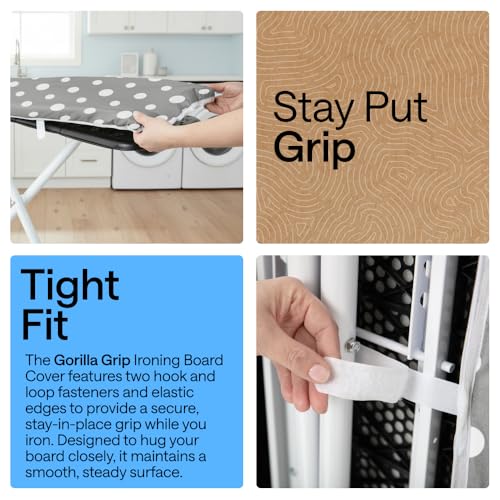 Image of Gorilla Grip Reflective Silicone Ironing Board Cover, 15x54, Fits Large and Standard Boards, Pads Resist Scorching and Staining, Elastic Edge Covers, Thick Padding, No Fasteners Needed, Dots
