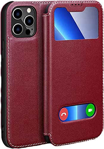 Étui clapet iPhone 13 Pro rouge avec fenêtre et support vidéo