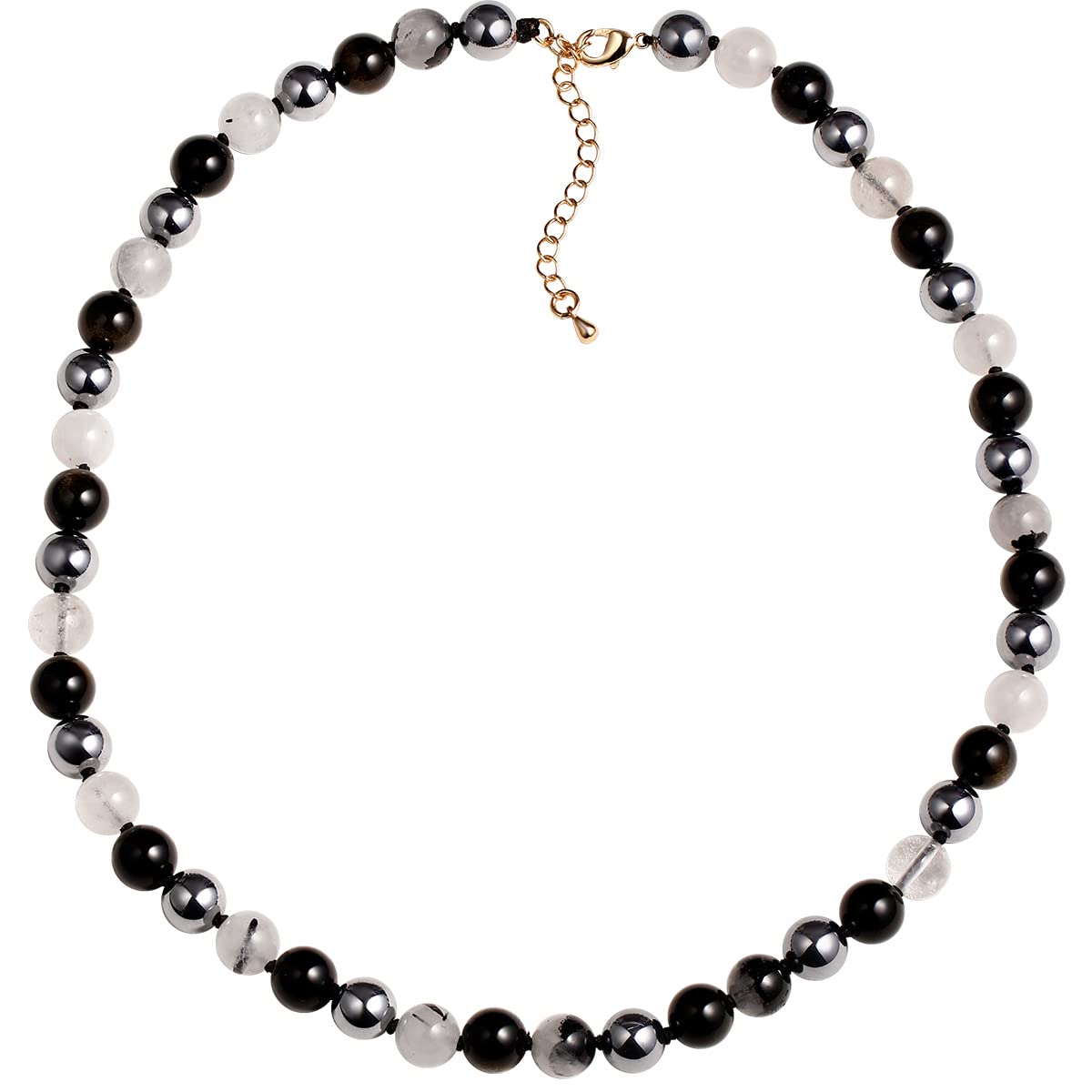 JEWEVERJewever Natural Gemstone Chokers Necklaces for Women Men Crystal Beaded Necklaces Crystals and Healing Stones Triple Protection (Black Obsidian/Terahertz/Black Rutilated Quartz)