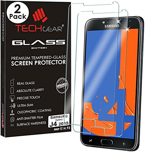 TECHGEAR [2 Pack] GLASS Edition for Galaxy J4 (SM-J400 Series) - Genuine Tempered Glass Screen Protectors Guard Covers Compatible with Samsung Galaxy J4 2018