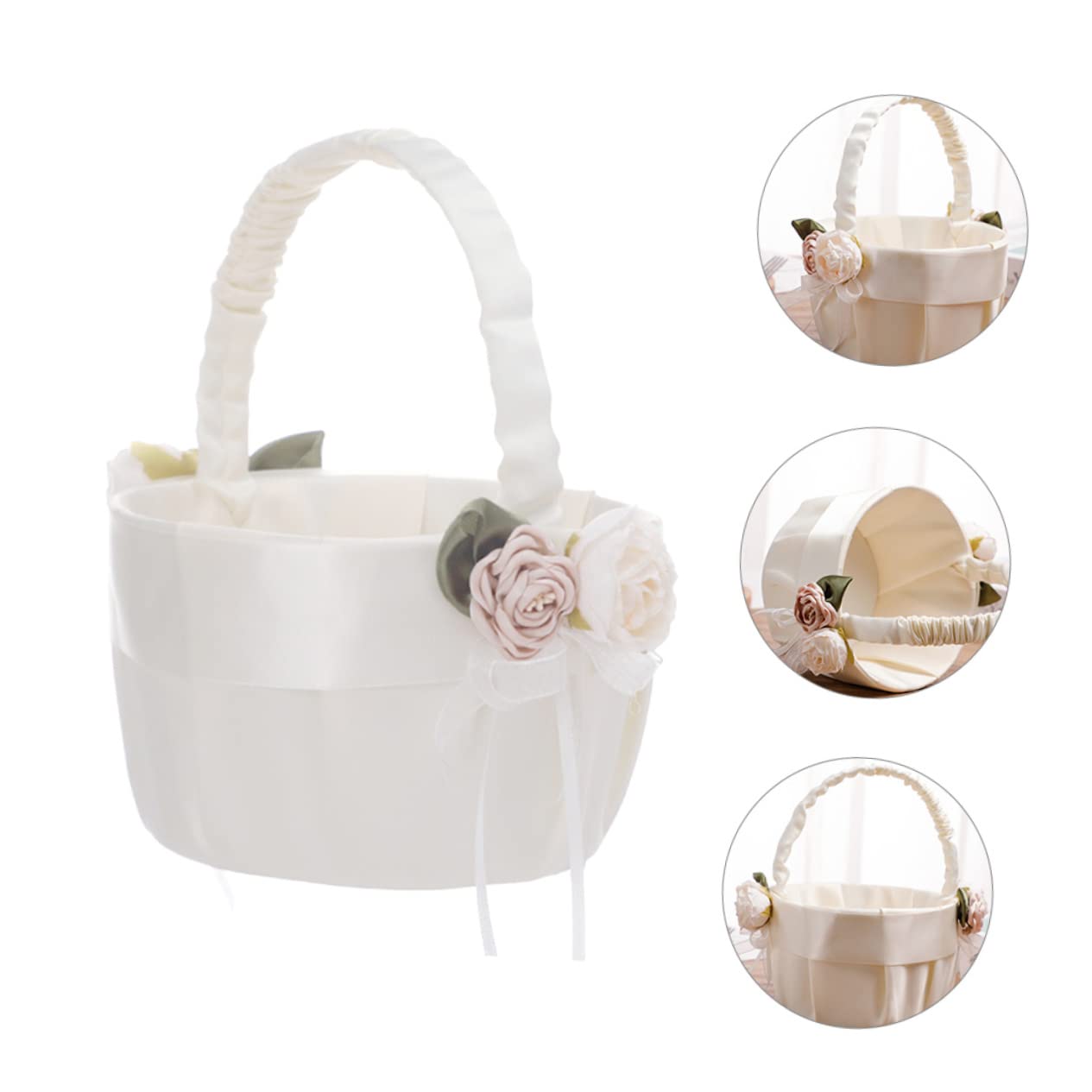 IMIKEYA 2 Stück Hochzeitsblumenkorb für Blumenmädchen Eleganter Handkorb mit Satin und Spitze Dekorativ und Leicht für Romantische Hochzeiten und Besondere Anlässe