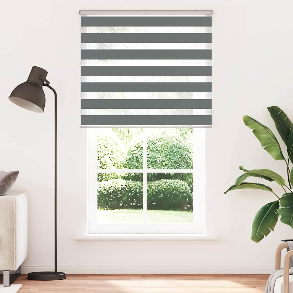 Tenda a rullo zebrata, tessuto grigio scuro, larghezza 130,9 cm, poliestere | Traslucido e opaco, doppio strato, montaggio senza foratura, catena regolabile, facile da pulire